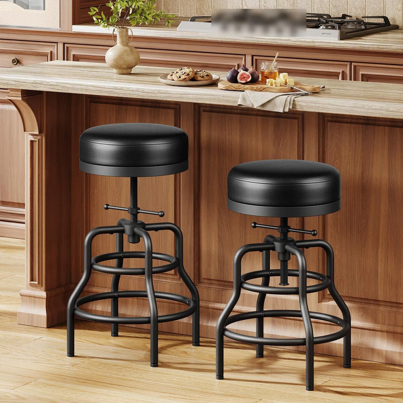 Juego De 2 Taburetes De Bar Giratorios Ajustables Negro Indu Negro
