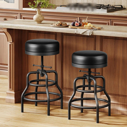 Juego De 2 Taburetes De Bar Giratorios Ajustables Negro Indu Negro