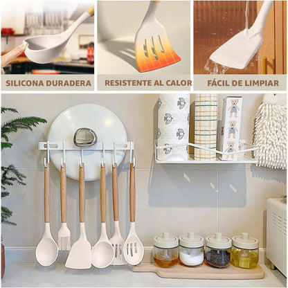 Juego De Utensilios De Cocina 24 Piezas Silicona Resistente Caqui