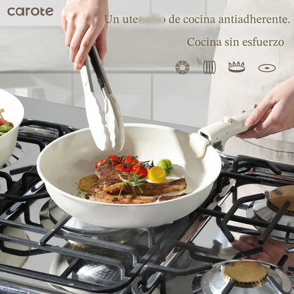 Juego De 19 Ollas Y Sartenes Antiadherentes Apilables Blanco Crema