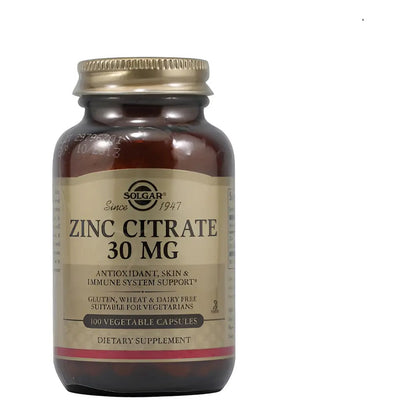 Solgar Zinc Citrate 30mg 100cap Sin Sabor