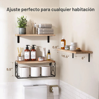 Estante Flotante De Madera Para Baño Cocina 3 Niveles Ahorro Madera Natural