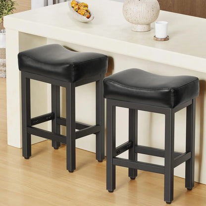 Taburetes De Bar Modernos Altura 60 Cm Cuero Sintético Negro Acabado De La Estructura Color Del Asiento