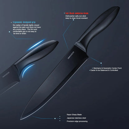 Juego De Utensilios De Cocina 18 Piezas Silicona Y Cuchillos Negro