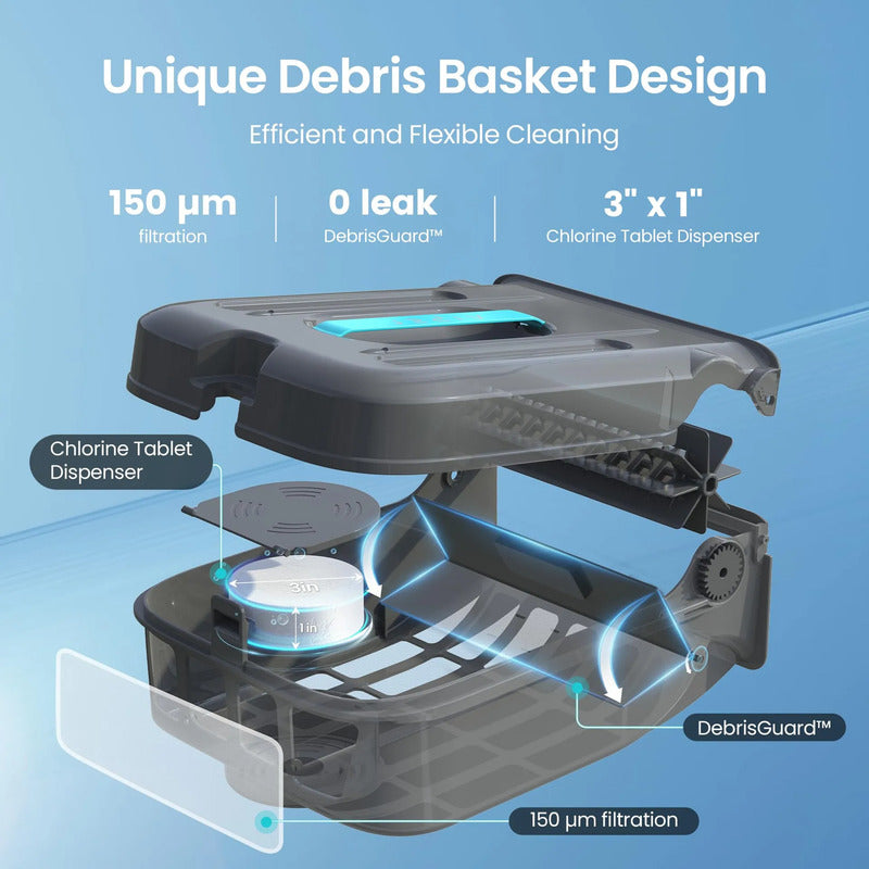 Robot Limpieza Piscina Solar 24/7 Control App Evita Obstácul Gris 10,8 Voltios