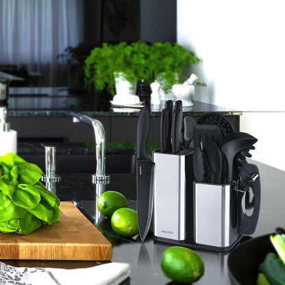 Juego De Utensilios De Cocina 18 Piezas Silicona Y Cuchillos Negro