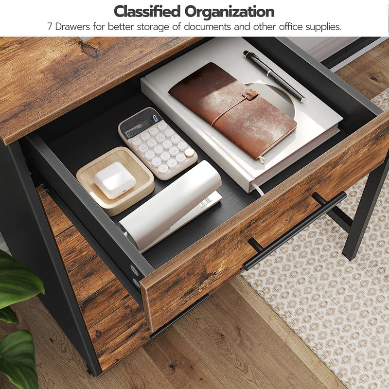 Archivador De 7 Cajones De Madera Para Oficina Y Estudio Rustic Brown + Black