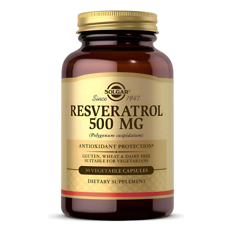 Solgar Resveratrol 500 Mg, 30 Cápsulas Vegetales Envío Rápido Sin Sabor