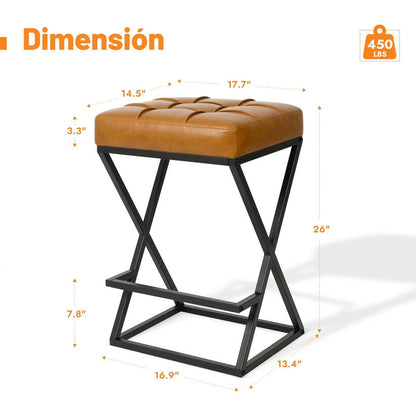 Juego De 2 Taburetes De Bar 66 Cm Con Asiento Tapizado Marrón Nogal