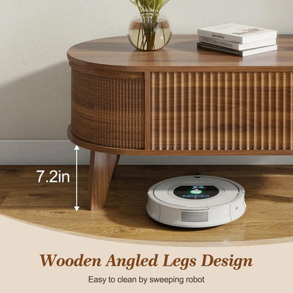 Mesa De Centro Ovalada Elevable Con Almacenamiento Nogal Mod Marrón