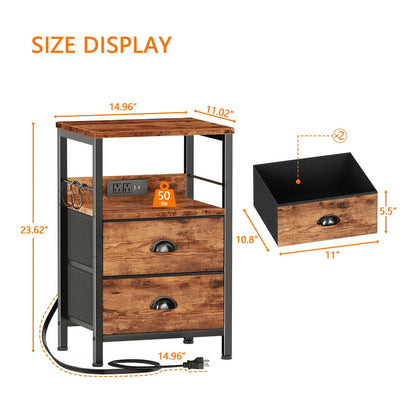 Mesa Auxiliar Con Estación De Carga Y Puertos Usb Marrón Rús Laminado Marron Rustico