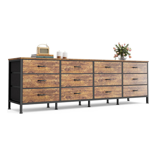 Cómoda De 70 Pulgadas Con 12 Cajones Marrón Rústico Marron Rustico