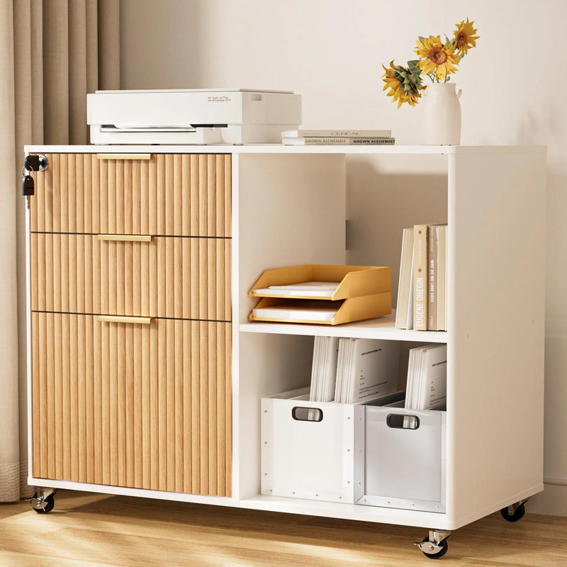 Móbile Archivador Lateral De Madera 3 Cajones Para Oficina Oak-white