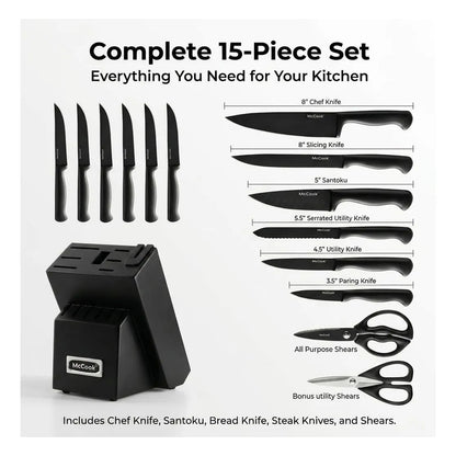 Juego De Cuchillos De Acero Inoxidable 8 Piezas Con Afilador Negro/negro