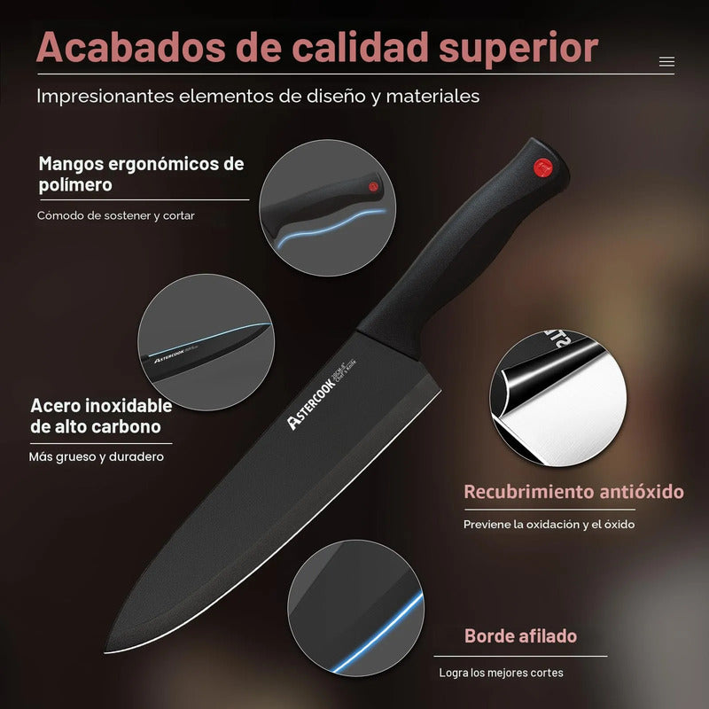 Juego De Cuchillos De Cocina 15 Piezas Con Bloque Negro Acer Negro