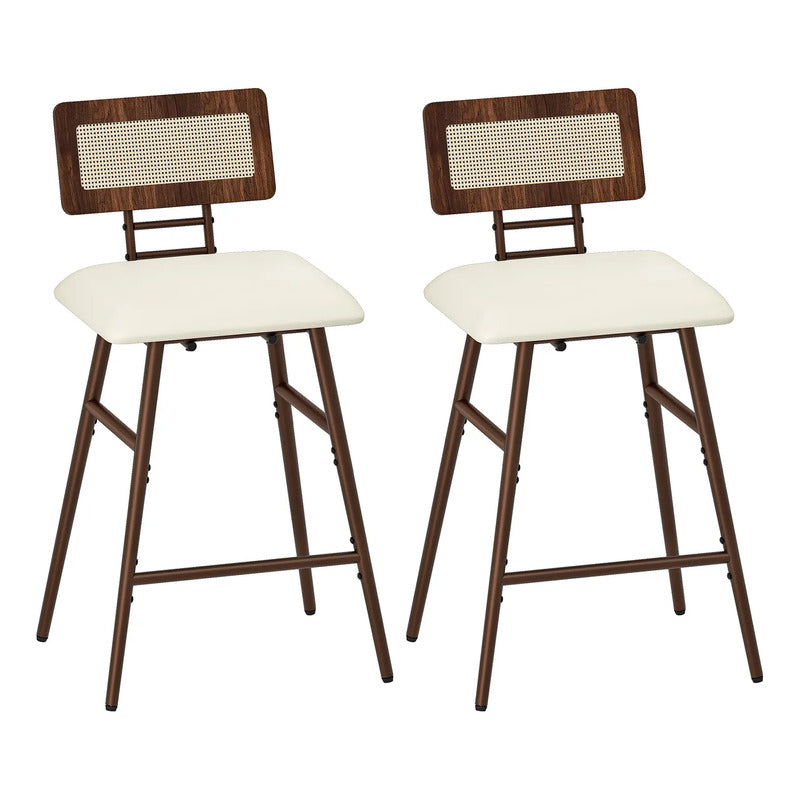 Taburetes De Bar Con Respaldo Y Reposapiés Juego De 2 Beige Acabado De La Estructura Color Del Asiento