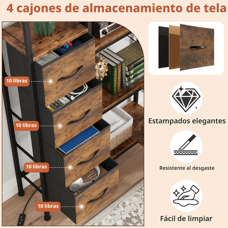 Estantería De Esquina Con Tiras Led Y 6 Estantes Grandes Marron Rustico