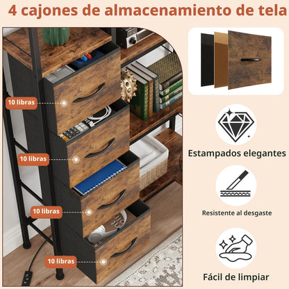 Estantería De Esquina Con Tiras Led Y 6 Estantes Grandes Marron Rustico