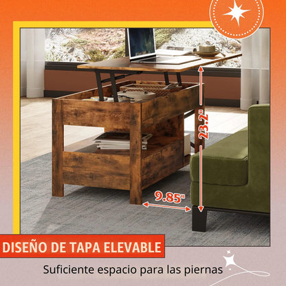 Mesa De Centro Elevable 99 Cm Marrón Rústico Con Almacenamie Marron Rustico