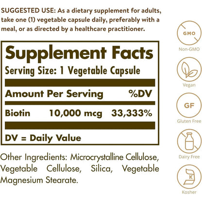 Suplemento Solgar Biotina 10,000 Mcg X 60, Envío Rápido Sin Sabor