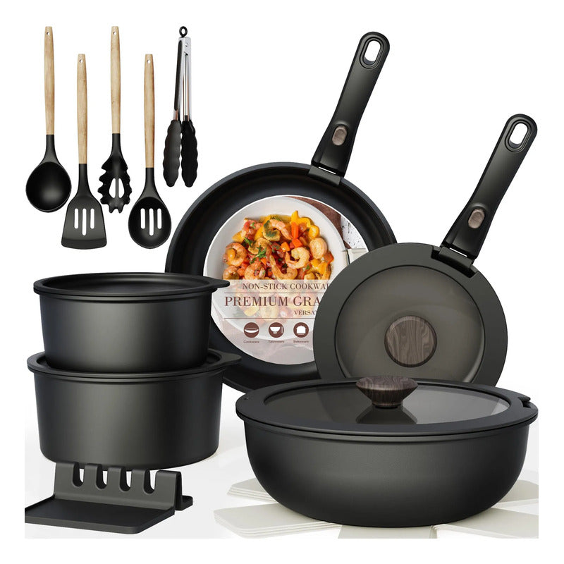 Juego De Utensilios De Cocina 21 Piezas Cerámica Antiadheren Negro