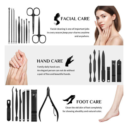 Kit De Manicura Profesional 26 Piezas Acero Inoxidable Negro