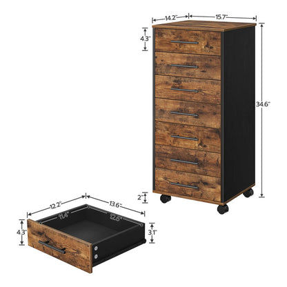 Archivador De 7 Cajones De Madera Para Oficina Y Estudio Rustic Brown + Black