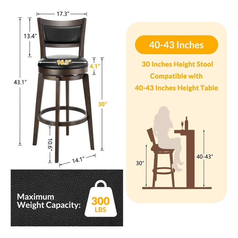 Juego De 2 Taburetes De Bar Giratorios 76 Cm Piel Sintética Negro