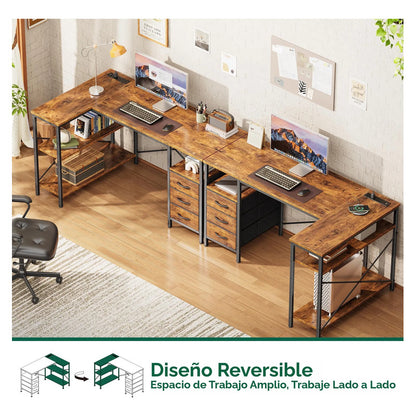Escritorio En L Con Tomas De Corriente 120 Cm Marrón Rústico Marron Rustico