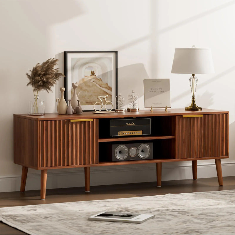 Soporte De Tv Moderno Para Sala Con Estantes Y Cajones 65 Pu Nogal
