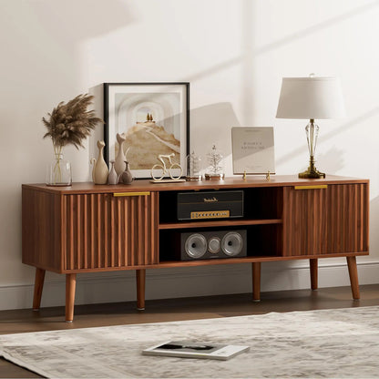Soporte De Tv Moderno Para Sala Con Estantes Y Cajones 65 Pu Nogal