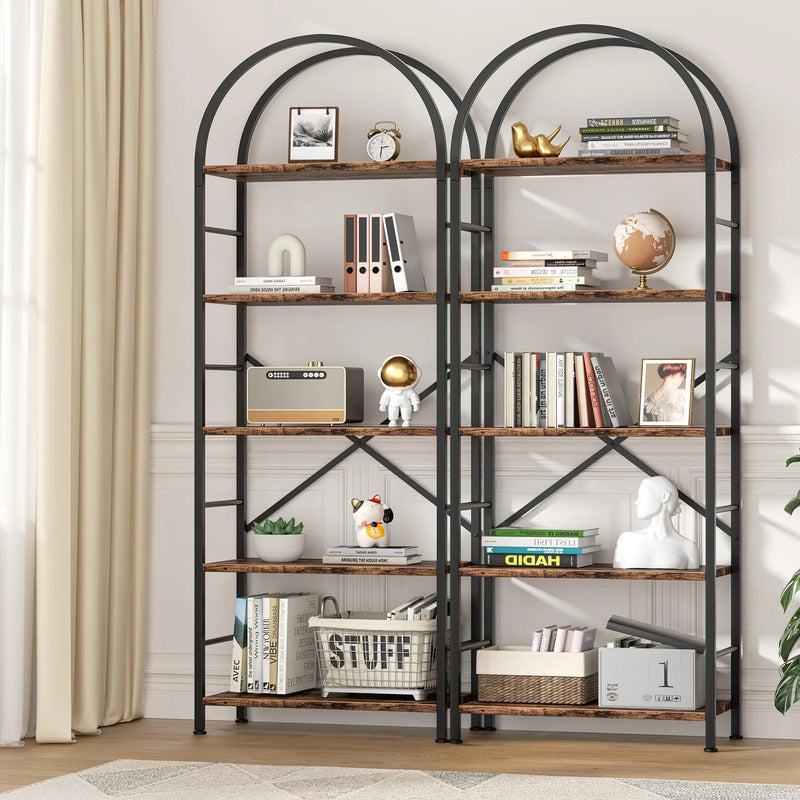 Estantería Moderna De 5 Niveles Arco Para Oficina Y Hogar Marron Rustico