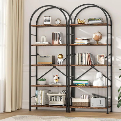 Estantería Moderna De 5 Niveles Arco Para Oficina Y Hogar Marron Rustico