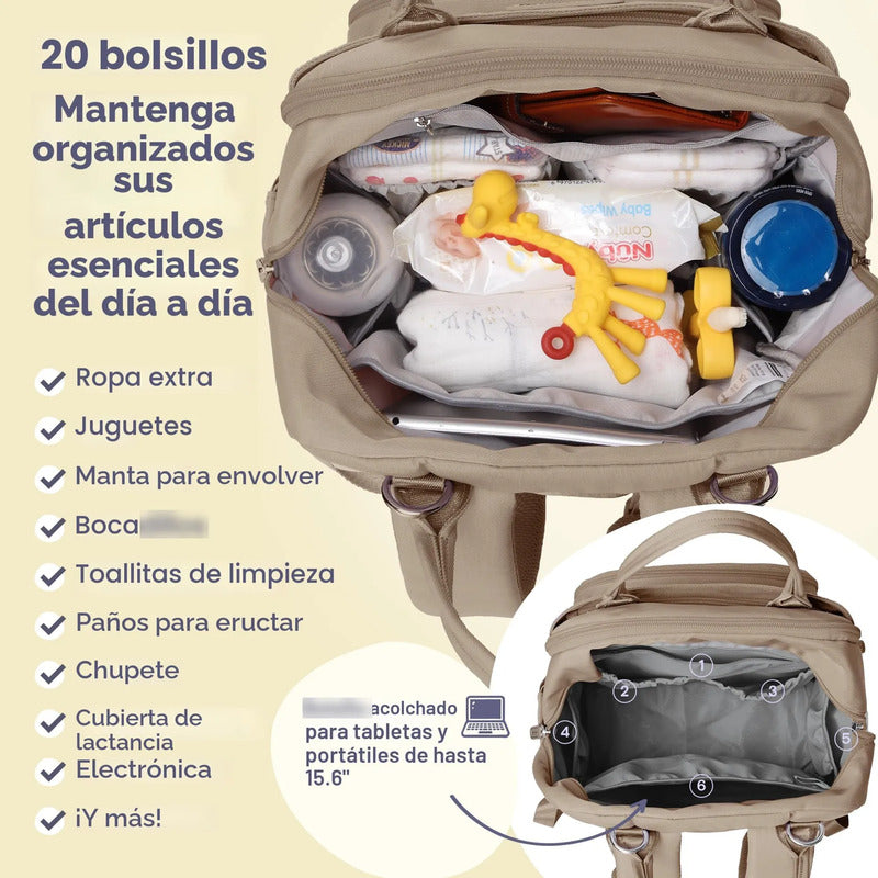 Mochila Para Pañales Impermeable Con Cambiador Y 17 Bolsillo Arcilla Diseño De La Tela