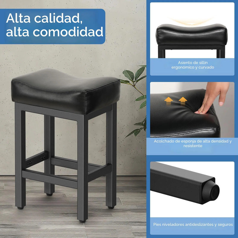Taburetes De Bar Modernos Altura 60 Cm Cuero Sintético Negro Acabado De La Estructura Color Del Asiento