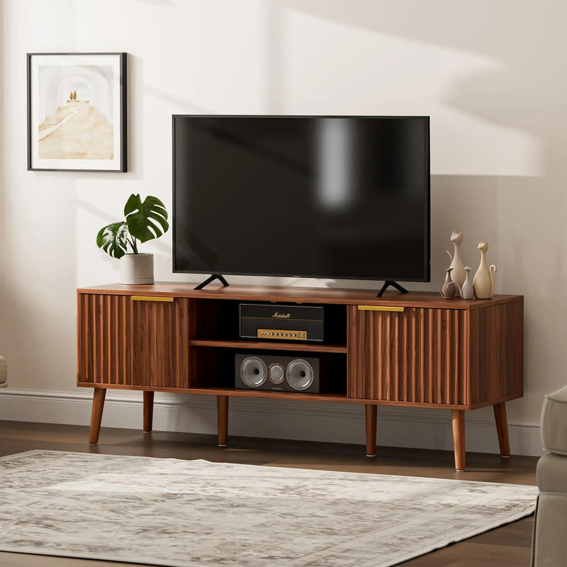Soporte De Tv Moderno Para Sala Con Estantes Y Cajones 65 Pu Nogal