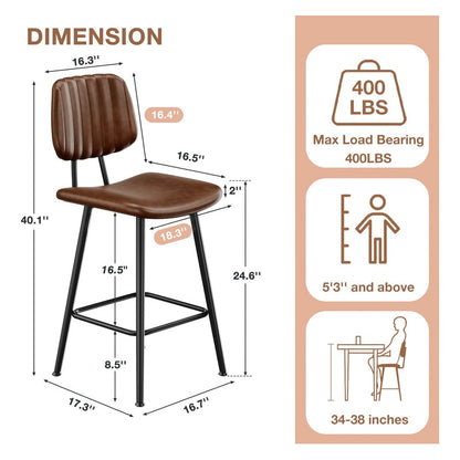 Juego De 2 Taburetes De Bar En Cuero Marrón Oscuro 61 Cm Acabado De La Estructura Color Del Asiento
