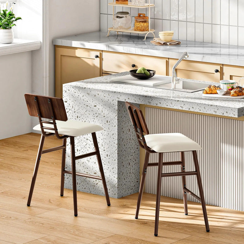 Taburetes De Bar Con Respaldo Y Reposapiés Juego De 2 Beige Acabado De La Estructura Color Del Asiento