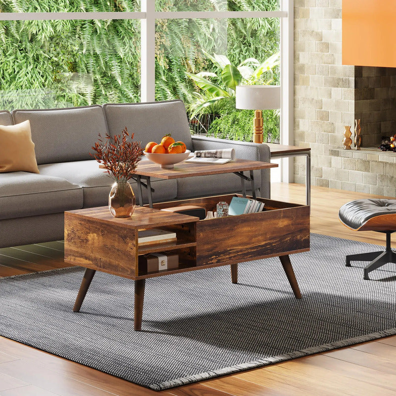 Mesa De Centro Elevable Moderna Con Almacenamiento Marrón Marrón Retro