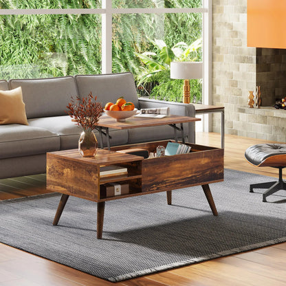Mesa De Centro Elevable Moderna Con Almacenamiento Marrón Marrón Retro
