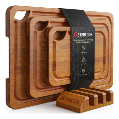 Juego De Tablas De Cortar De Bambú Con Soporte Y Ranuras Nombre Del Diseño Carbonized Bamboo