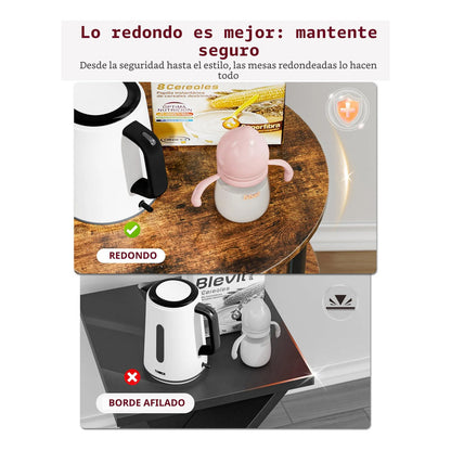 Mesa Auxiliar Redonda Vintage Marrón Rústico 3 Niveles