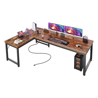 Escritorio En L Moderno Marrón Rústico Con Tomas Usb Y Ca Marron Rustico