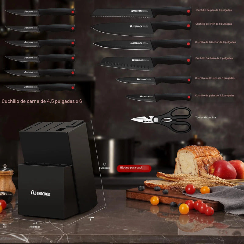 Juego De Cuchillos De Cocina 15 Piezas Con Bloque Negro Acer Negro
