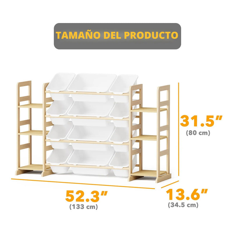 Organizador De Juguetes 6 Estantes 12 Contenedores Para Sala Blanco