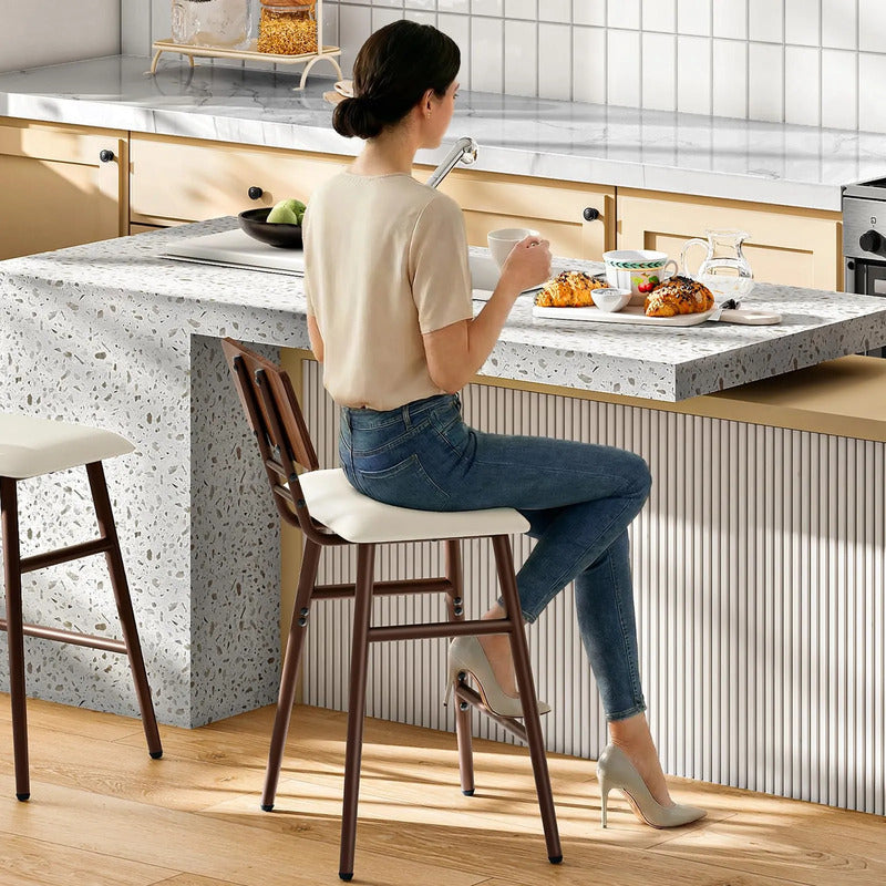Taburetes De Bar Con Respaldo Y Reposapiés Juego De 2 Beige Acabado De La Estructura Color Del Asiento