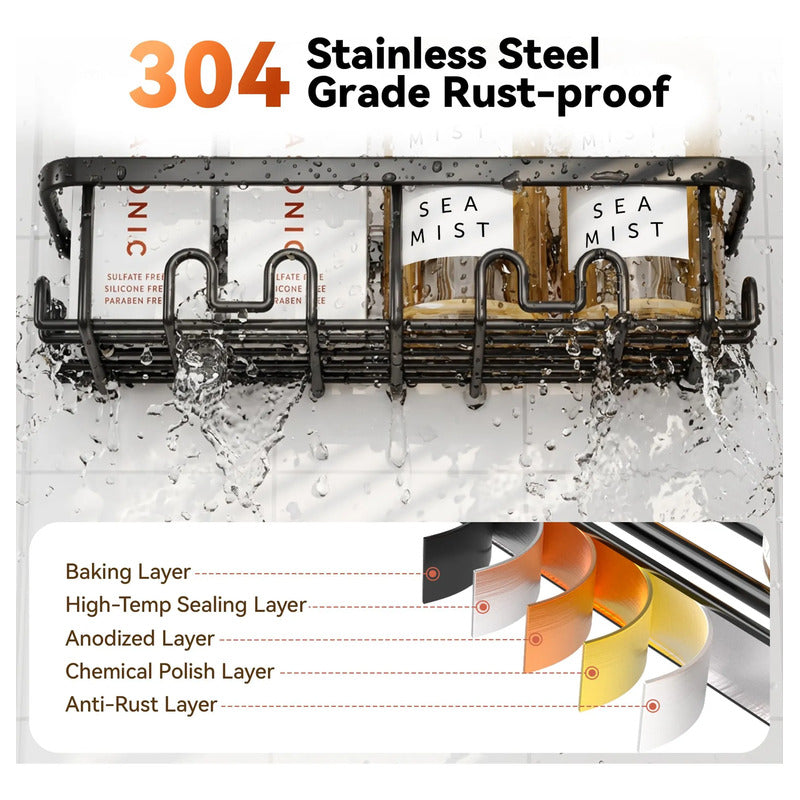 Organizador De Ducha Adhesivo Sin Taladro Capacidad Grande 5 Black