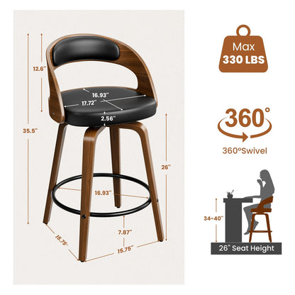 Juego De 2 Taburetes De Bar Giratorios 66 Cm Negro Modernos Negro