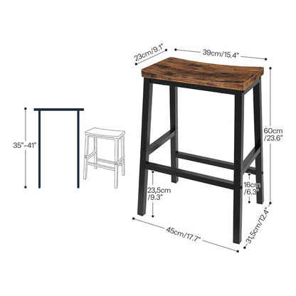 Juego De 4 Taburetes De Bar Rústicos Marrón Y Negro 60 Cm Marrón Rústico + Negro
