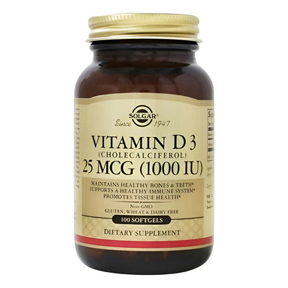 Vitamina D3 Cholecalciferol 25 Mcg 1000 Iu 100 Softgels Sin Sabor